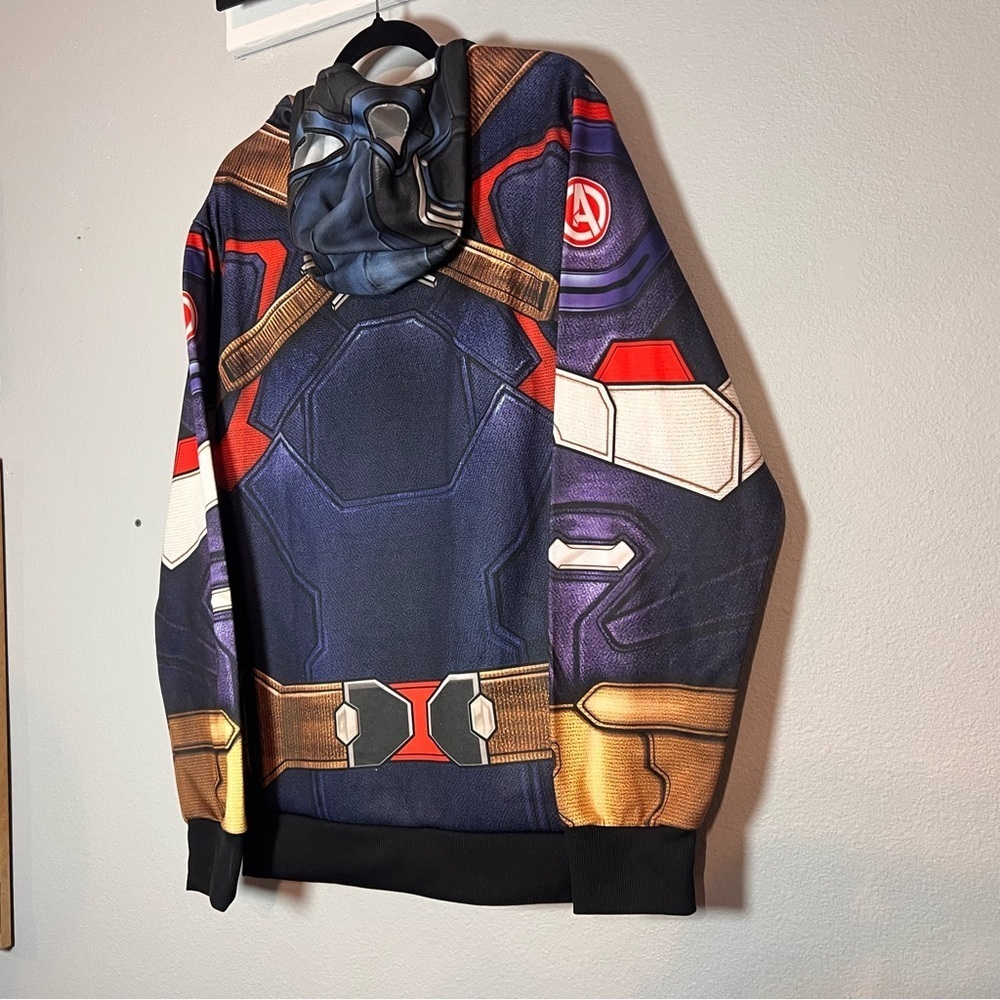 Marvel Captain America Full Zip Sweatshirt Jacket Facemask Costume Size Large - Picture 7 of 8